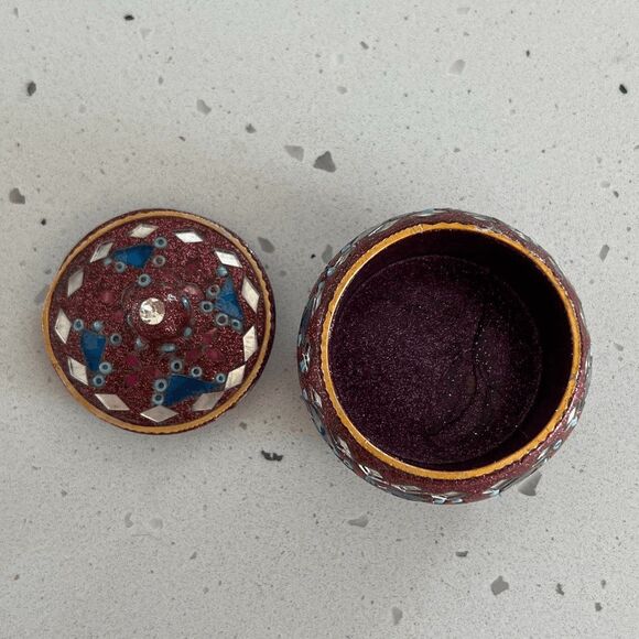 Small mosaic ring jar jewelry holder box red blue glass boho hippie home decor - Picture 2 of 4